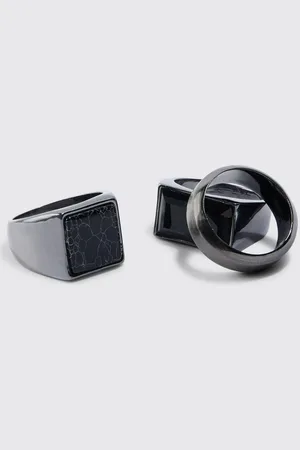Boohoo 3 Pack Marbled Signet Rings - - S/M