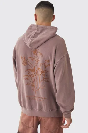 Boohoo Oversized Washed Floral Line Drawing Graphic Hoodie - - XS