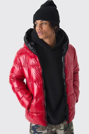 Boohoo Zip Hood Vinyl Hi Shine Puffer Jacket In - S