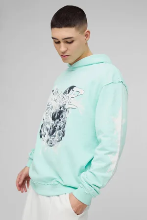 Boohoo Oversized Loopback Raw Seams Worldwide Printed Hoodie - - S