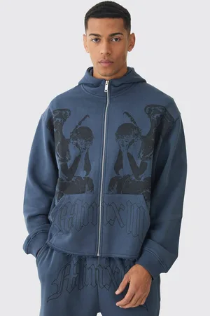 Boohoo Oversized Boxy Zip Through Renaissance Graphic Hoodie - - L