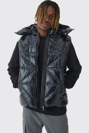 Boohoo Tall Quilted High Shine Vinyl Hooded Gilet In - S