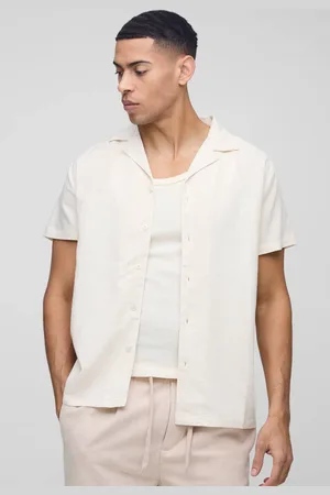 Boohoo Regular Fit Revere Linen Blend Short Sleeve Shirt - - M