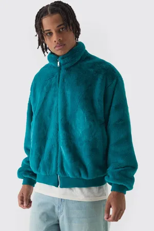Boohoo Faux Fur Funnel Neck Bomber Jacket In Teal - - M