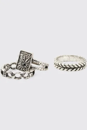 Boohoo 3 Pack Silver Rings - - M/L