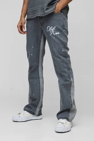 Boohoo Slim Rigid Flare Embroidery Paint Splatter Gusset Denim Jeans - - 34R