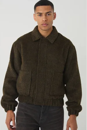 Boohoo Boxy Brushed Wool Look Harrington Jacket In Khaki - - M