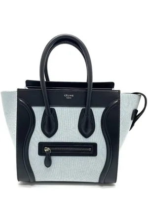 Céline Preloved Nano Luggage Tote Canvas Black Leather Women Tote Bags - One Size