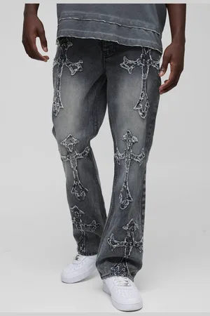 Boohoo Slim Flared Acid Wash Cross Applique Gusset Jeans - - 32R