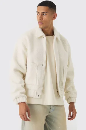 Boohoo Boxy Brushed Boucle Harrington Jacket In Ecru - - XL