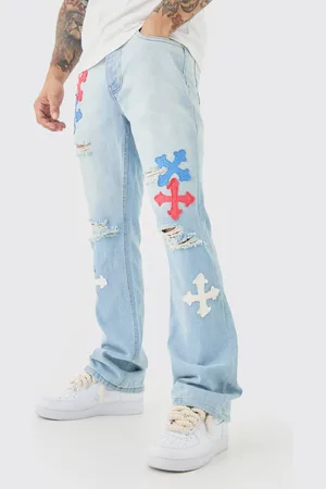 Boohoo Slim Rigid Flare Applique Jeans In Ice - 36R