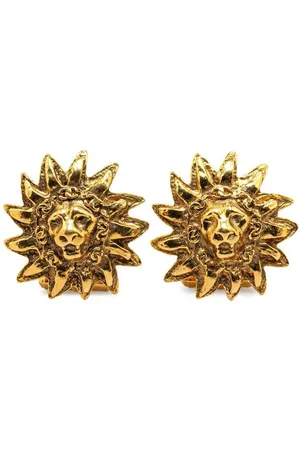 CHANEL Preloved Lion Head Sunburst Cufflinks Women - Gold Earrings - - One Size