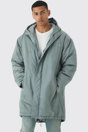 Boohoo Oversized Satin Padded Longline Parka In Sage - - XS