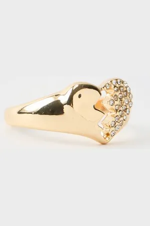 Boohoo Iced Broken Heart Ring In Gold - - M/L