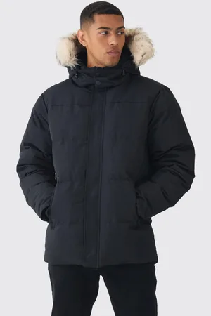 Boohoo Hooded Puffer With Removeable Faux Fur Trim In - S