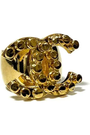 CHANEL Preloved CC Logo Stud Earrings Gold Women Rings - - One Size