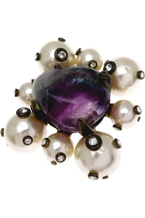 CHANEL Preloved Purple Fluorite Pearl Brooch Women - Gold Brooches - - One Size