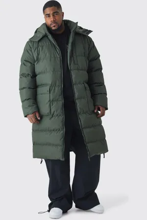 Boohoo Plus Longline Hooded Puffer Jacket In Khaki - - XXXL