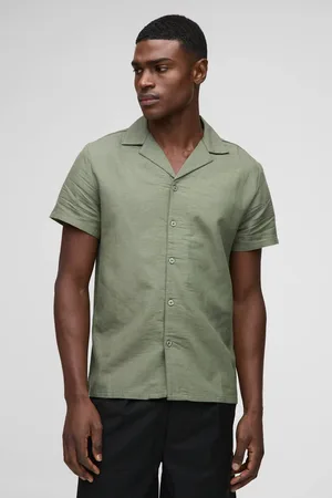 Boohoo Regular Fit Revere Linen Blend Short Sleeve Shirt - - M