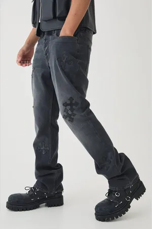 Boohoo Slim Rigid Flare Cross Embroidered Jeans - - 28R