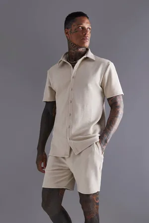Boohoo Short Sleeve Jersey Herringbone Shirt And Short Set - - XS