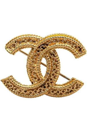 CHANEL Preloved CC Logo Brooch Gold Women Brooches - - One Size