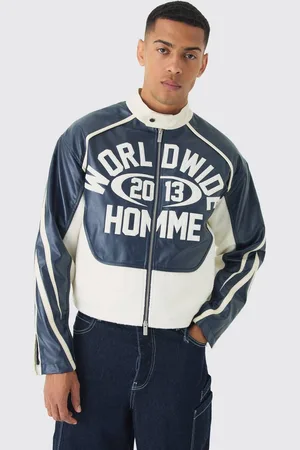 Boohoo Boxy Worldwide Boucle Panel PU Moto Jacket In - XL