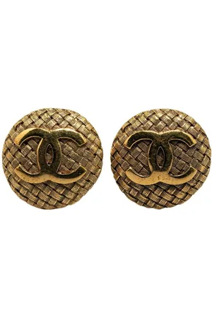 CHANEL Preloved Woven CC Logo Earrings Gold Women - - One Size