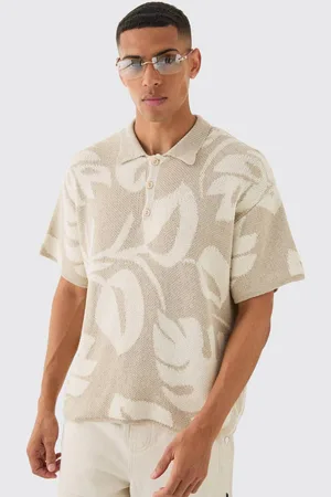 Boohoo Oversized Boxy Tonal Jacquard Floral Knit Polo - - M