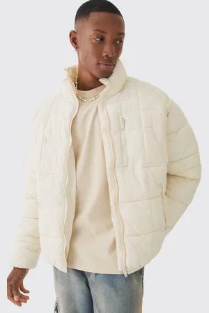 Boohoo Quilted Funnel Neck Puffer Coat In Ecru - - XS