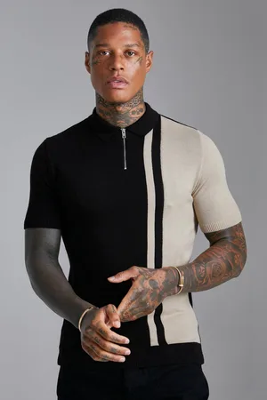 Boohoo Short Sleeve Muscle Fit Colour Block Knit Polo - - XS