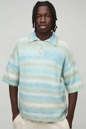 Boohoo Oversized Brushed Stripe Short Sleeve Knitted Polo - - L