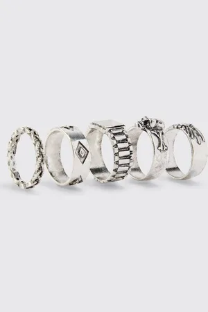 Boohoo 5 Pack Skull Embossed Rings - - S/M