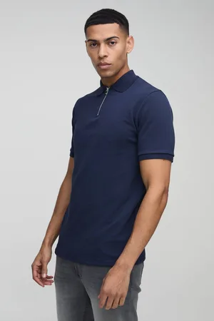 Boohoo Slim Fit Smart Pique Interlock Zip Polo Shirt - - M
