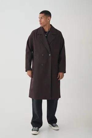 Boohoo Oversized Drop Shoulder Herringbone Overcoat In - L