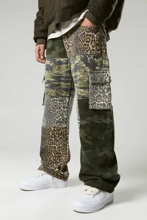 Boohoo Baggy Fit Camo Leopard Patchwork Trousers - - 30