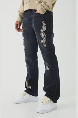 Boohoo Slim Rigid Flare Washed Paisley Applique Jeans - - 36R