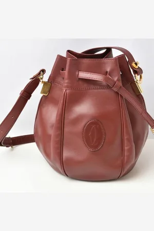 Cartier Preloved Leather Bucket Bag Women - Burgundy Shoulder Bags - - One Size