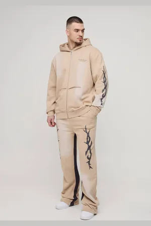 Boohoo Tall Oversized Zip Thru Graphic Spray Wash Hooded Relaxed Flare Tracksuit - - XL