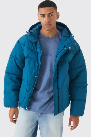 Boohoo Hooded Puffer Coat In Teal - - M
