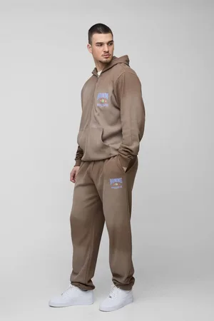 Boohoo Tall Spray Wash Waffle Graphic Hooded Tracksuit - - M