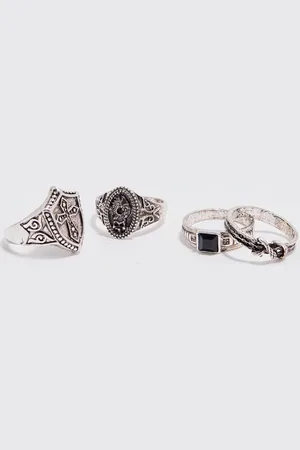 Boohoo 4 Pack Rings in Gunmetal - - M/L
