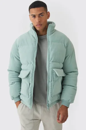 Boohoo Fleece Funnel Neck Puffer Coat In Sage - - XS