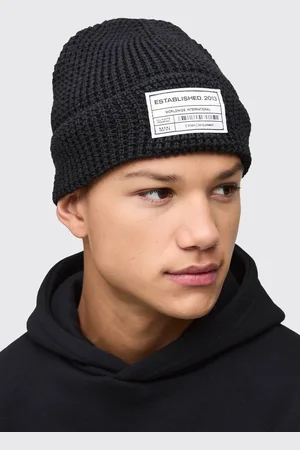 Boohoo Waffle Knit Tab Beanie - - One Size