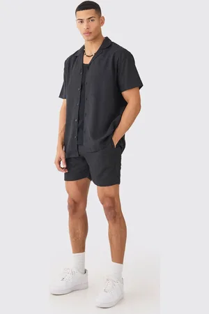Boohoo Short Sleeve Oversized Linen Blend Shirt & Short - - XS