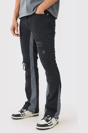 Boohoo Slim Flare Distressed Gusset Panel Jeans - - 32L