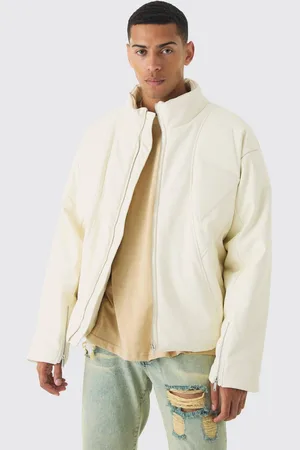 Boohoo Boxy Padded Moto Panelled Jacket In Ecru - - M