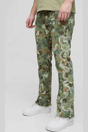 Boohoo Tall Self Applique Gusset Detail Camo Slim Fit Flared Trousers - - 40