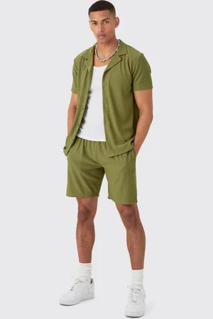 Boohoo Regular Fit Short Sleeve Ribbed Shirt & Short Set - - XS