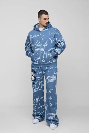 Boohoo Tall Oversized Boxy Graffiti Hooded Wide Leg Tracksuit - - M